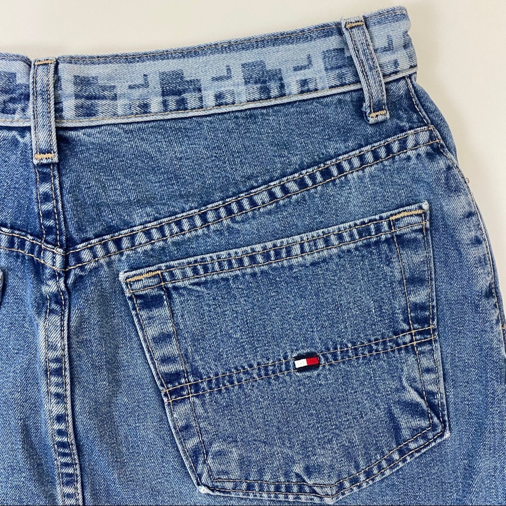 VTG Y2K TOMMY HILFIGER Denim Pencil Skirt S / 28” High Waist Spellout Logo Retro